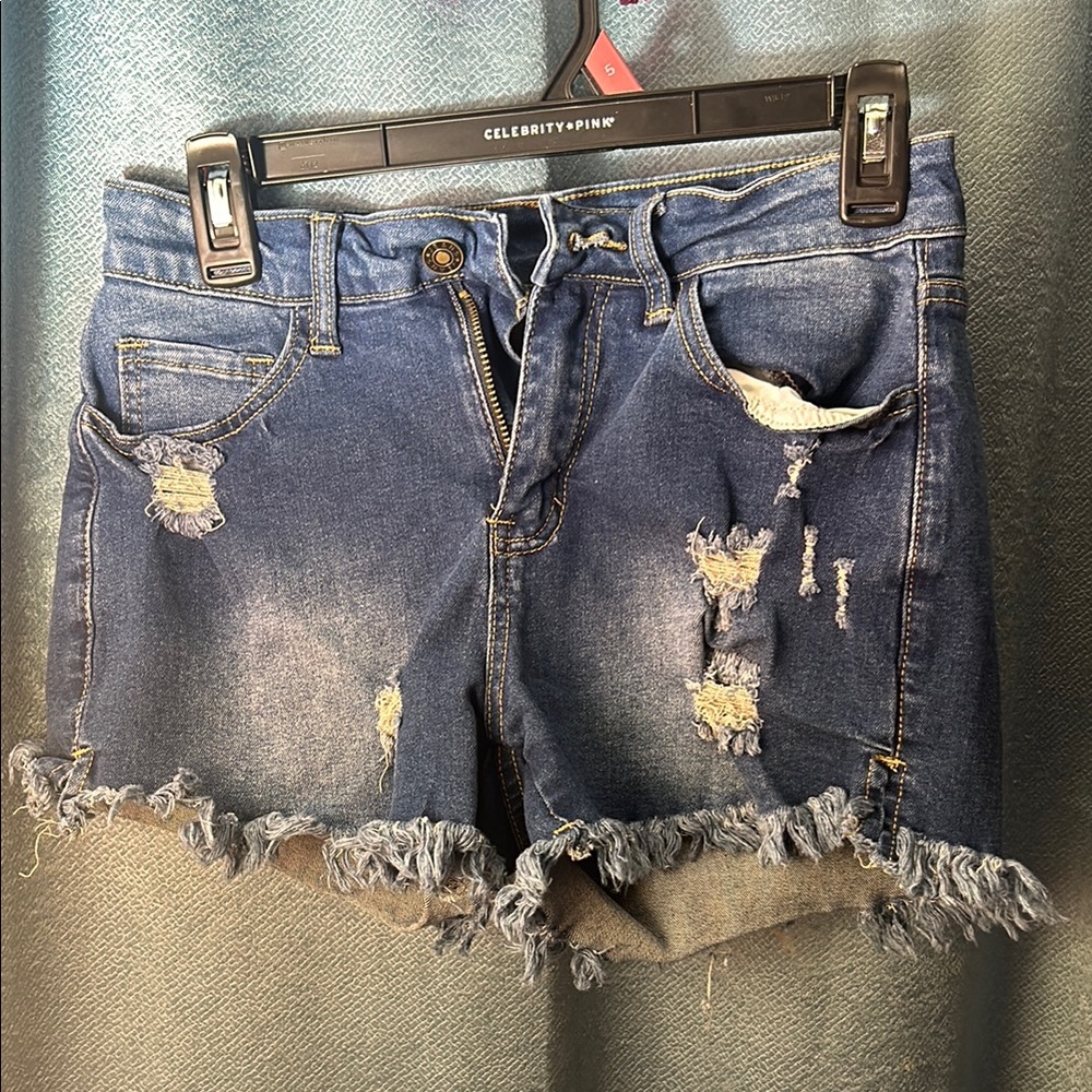 Celebrity Pink Women's Blue Distressed Denim Shorts